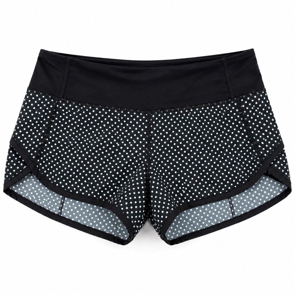 Lululemon Womens 8 Black White Polka Dot Speed Shorts Running Lined Zip Pocket